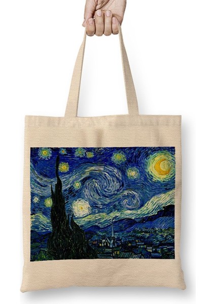 Van Gogh Yıldızlı Gece Bez Çanta Uzun Saplı