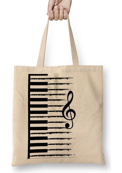 Piyano Müzik Notaları Bez Çanta Uzun Saplı