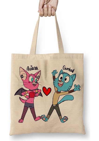 Kedi Cat Mammal Dog, Gumball Waterson Ariana Aşk Bez Çanta Uzun Saplı