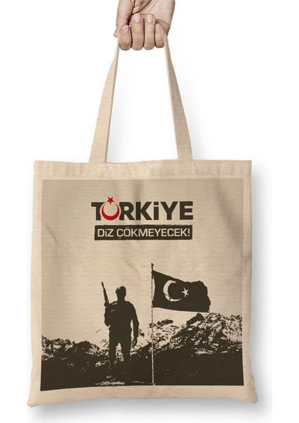 Ayyıldız Türkiye Diz Çökmeyecek Türk Bayrağı Bez Çanta Uzun Saplı