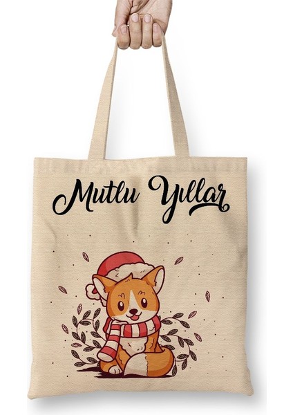 Sevimli Kedicik ile Mutlu Yıllar Bez Çanta Uzun Saplı