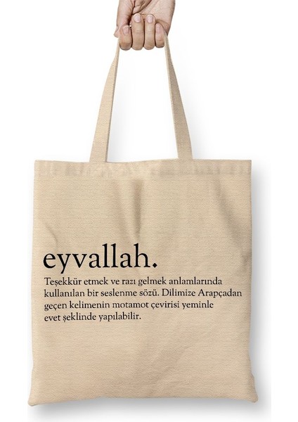 Eyvallah Kelime Bez Çanta Uzun Saplı