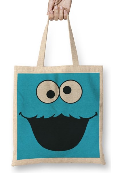 Cookie Monster Kurabiye Canavarı Bez Çanta Uzun Saplı