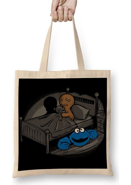Cookie Monster Kurabiye Canavarı Öcü Korku Bez Çanta Uzun Saplı