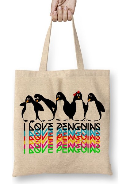 Penguins Pengüen Bez Çanta Uzun Saplı