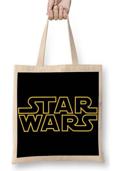 Star Wars Logo Siyah Zemin Bez Çanta Uzun Saplı