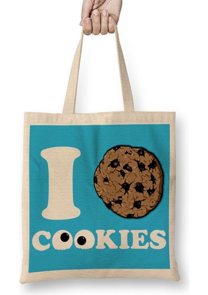 Cookie Monster Kurabiyeleri Severim Kurabiye Canavarı Bez Çanta Uzun Saplı