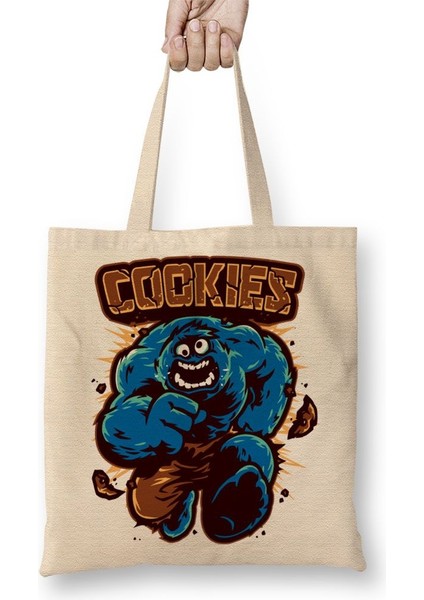 Cookie Monster Kurabiye Canavarı Hulk Bez Çanta Uzun Saplı