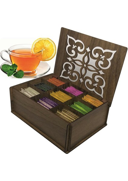 Voleecraft Çay Kutusu, Teabox, 9 Bölme, 45 Adet Karışık Bitki-Meyve Çayı Gediz Desenli