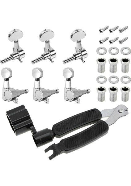 Gümüş Gitar Parçaları Tuning Pegs Tuşları Tuner Makinesi Kafaları Elektrik Akustik 3R3L (Yurt Dışından)