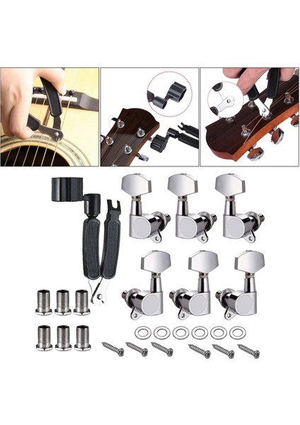 Gümüş Gitar Parçaları Tuning Pegs Tuşları Tuner Makinesi Kafaları Elektrik Akustik 3R3L (Yurt Dışından) modelleri