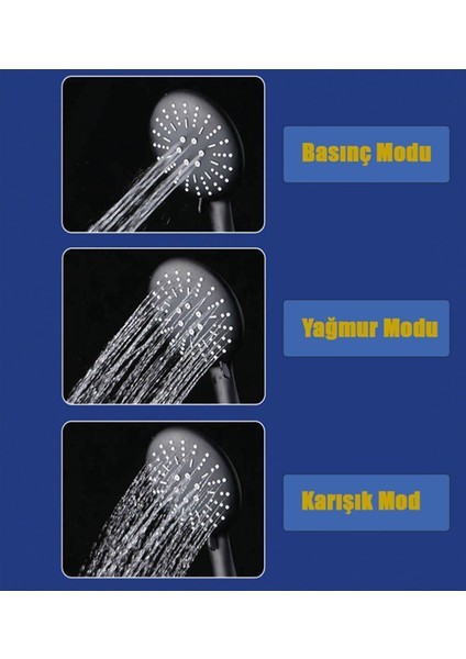 Star 5 Fonksiyonlu Siyah Duş Başlığı + Pvc Duş Hortumu + Mafsal Duş Takımı modelleri