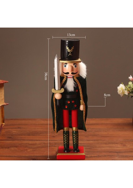 38 cm Ahşap Fındıkkıran Bebek Asker El Sanatları Noel Süsler Hediye Yeşil (Yurt Dışından)
