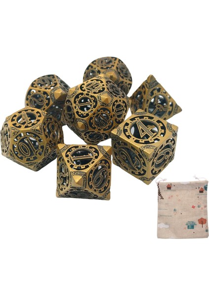 7 Steampunk Hollow Metal Polyhedral Rpg Dnd Dices Set Masaüstü Rpg Oyun Matematik Öğretimi - Bronz (Yurt Dışından)