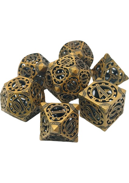 7 Steampunk Hollow Metal Polyhedral Rpg Dnd Dices Set Masaüstü Rpg Oyun Matematik Öğretimi - Bronz (Yurt Dışından)