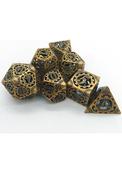 7 Steampunk Hollow Metal Polyhedral Rpg Dnd Dices Set Masaüstü Rpg Oyun Matematik Öğretimi - Bronz (Yurt Dışından)