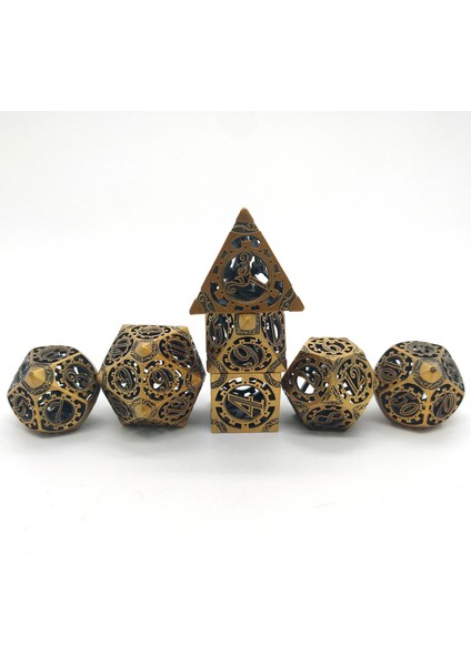 7 Steampunk Hollow Metal Polyhedral Rpg Dnd Dices Set Masaüstü Rpg Oyun Matematik Öğretimi - Bronz (Yurt Dışından)
