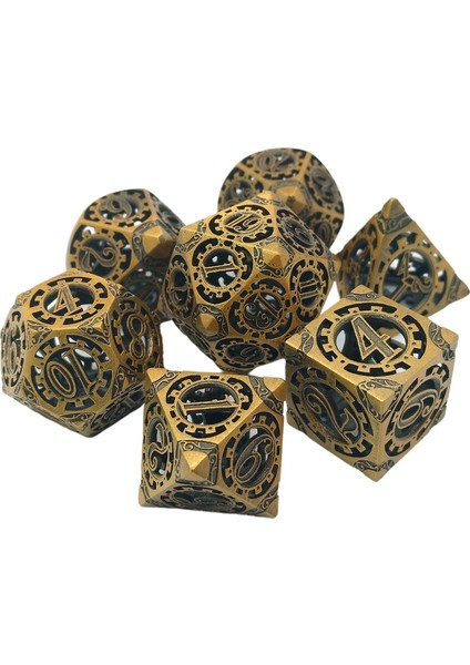 7 Steampunk Hollow Metal Polyhedral Rpg Dnd Dices Set Masaüstü Rpg Oyun Matematik Öğretimi - Bronz (Yurt Dışından)