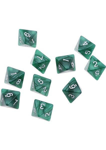 10 Adet 8 Taraflı Zar D8 Polyhedral Zar Yüksek Kalite Yeşil (Yurt Dışından)