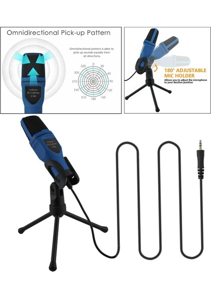 Kondenser Mikrofon Mic Studio Ses Kayıt Tripod Standı 3.5mm Ses Kablosu (Yurt Dışından) fırsatları