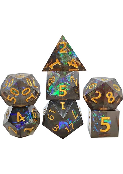 7x Reçine Polyhedral Zar Hafif Şeffaf Dıy D & D Rpg Aile Için Siyah Altın (Yurt Dışından)