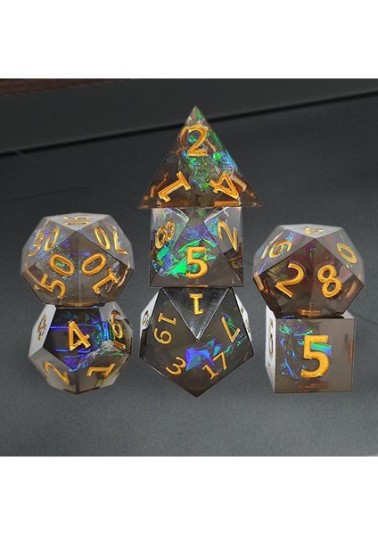 7x Reçine Polyhedral Zar Hafif Şeffaf Dıy D & D Rpg Aile Için Siyah Altın (Yurt Dışından)