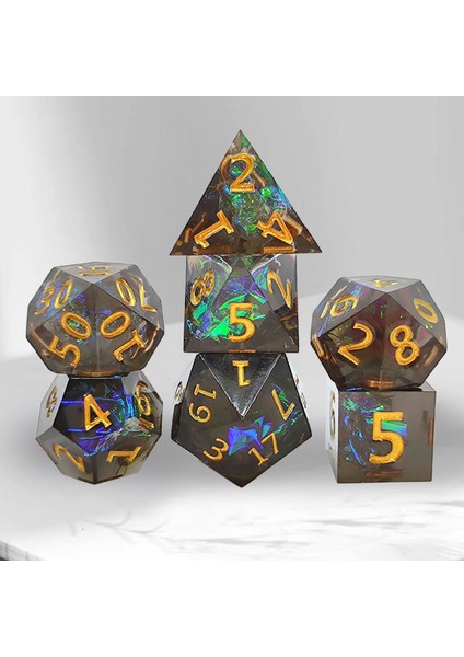 7x Reçine Polyhedral Zar Hafif Şeffaf Dıy D & D Rpg Aile Için Siyah Altın (Yurt Dışından)