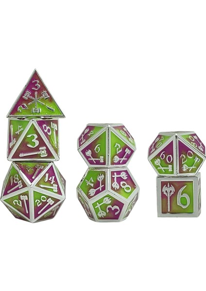 7 / Set Metal Polyhedron Zar Set D20 D12 D10 D8 D6 D4, Rol Oyunlandırma Için, Hediyeler Açık Yeşil Mor (Yurt Dışından)
