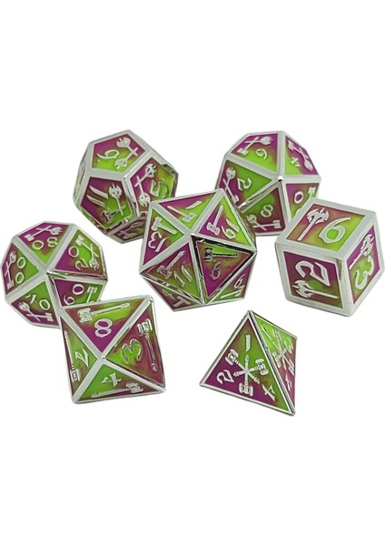7 / Set Metal Polyhedron Zar Set D20 D12 D10 D8 D6 D4, Rol Oyunlandırma Için, Hediyeler Açık Yeşil Mor (Yurt Dışından)
