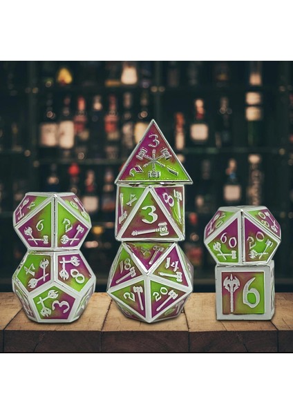 7 / Set Metal Polyhedron Zar Set D20 D12 D10 D8 D6 D4, Rol Oyunlandırma Için, Hediyeler Açık Yeşil Mor (Yurt Dışından)