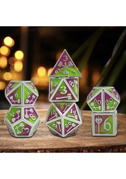 7 / Set Metal Polyhedron Zar Set D20 D12 D10 D8 D6 D4, Rol Oyunlandırma Için, Hediyeler Açık Yeşil Mor (Yurt Dışından)
