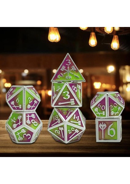 7 / Set Metal Polyhedron Zar Set D20 D12 D10 D8 D6 D4, Rol Oyunlandırma Için, Hediyeler Açık Yeşil Mor (Yurt Dışından)