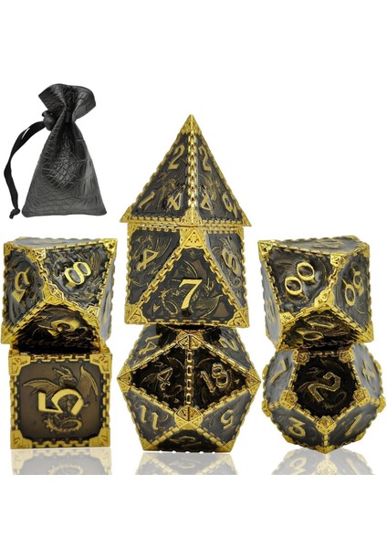 Polyhedral Zar Casino Aksesuarları Rpg Dices Board Oyunları Dnd Için Çok Taraflı Dnd Taklit Altın Siyah (Yurt Dışından)