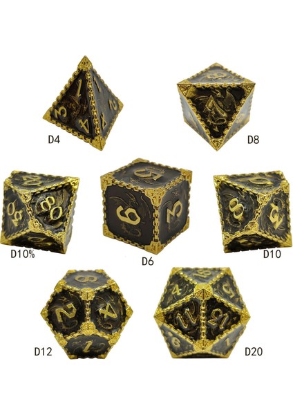 Polyhedral Zar Casino Aksesuarları Rpg Dices Board Oyunları Dnd Için Çok Taraflı Dnd Taklit Altın Siyah (Yurt Dışından)