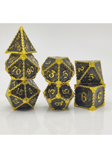 Polyhedral Zar Casino Aksesuarları Rpg Dices Board Oyunları Dnd Için Çok Taraflı Dnd Taklit Altın Siyah (Yurt Dışından)