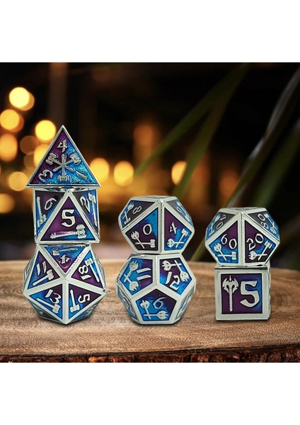 7 / Set Metal Polyhedron Zar Seti D20 D12 D10 D8 D6 D4, Rol Oynatma, Hediyeler Mavi Mor (Yurt Dışından)