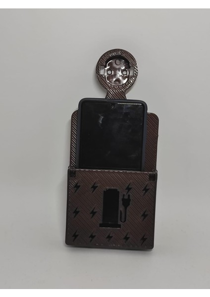 Prize Takılan Hazneli Telefon Tutucu Duvar Teleon Tutucu Şarz Standı Kahverengi