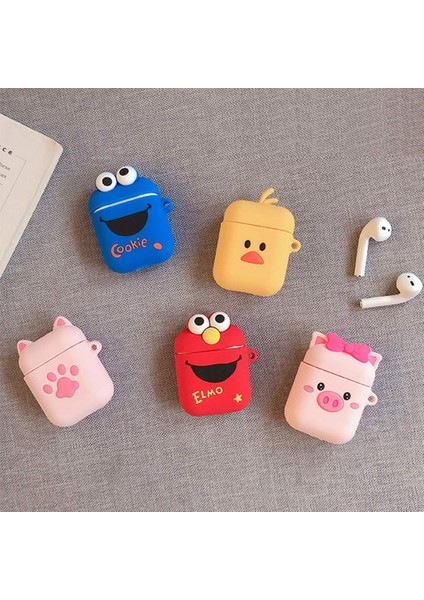 Bipower Airpods 1-2. Nesil Uyumlu Kılıf Elmo Kırmızı