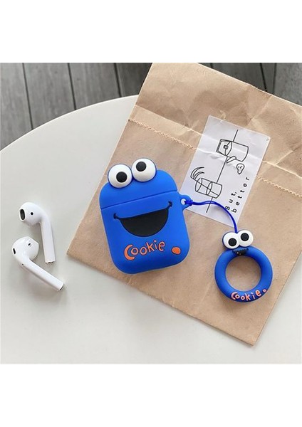 Bipower Airpods 1-2. Nesil Uyumlu Kılıf Cute Cookie Mavi