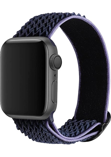 Apple Watch Uyumlu Kordon 3 4 5 6 7 Se 42MM 44MM 45MM Örgü Tokalı Kordon Lacivert Mor
