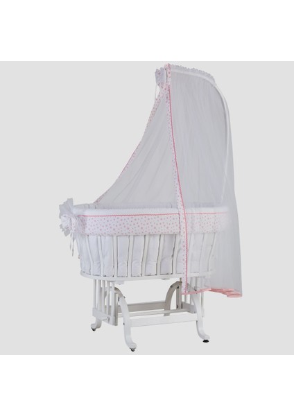 Sepet Beşik Için 6 Parça Puantiyeli Pembe Beyaz Giydirme Kumaş Uyku Seti Takımı -Beşik Hariç fiyatları