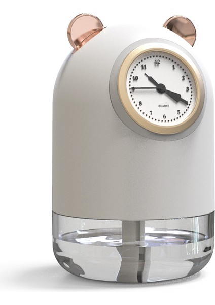 Nemlendirici + Mini Saat USB 300ML Renkli Işıklar-Beyaz