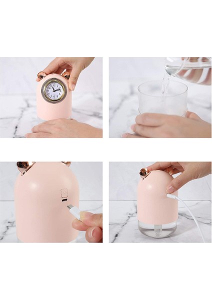 Nemlendirici + Mini Saat USB 300ML Renkli Işıklar-Beyaz modelleri