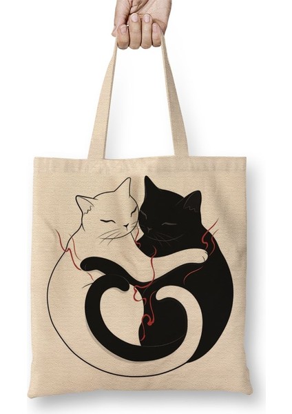 Aşk Kediler Blazing Cat Love Bez Çanta Uzun Saplı