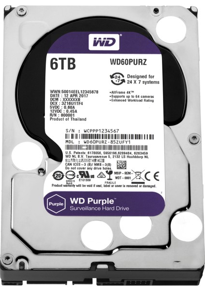 6TB WD Purple Sata 6GB/s 64MB Dv 7x24 WD60PURZ