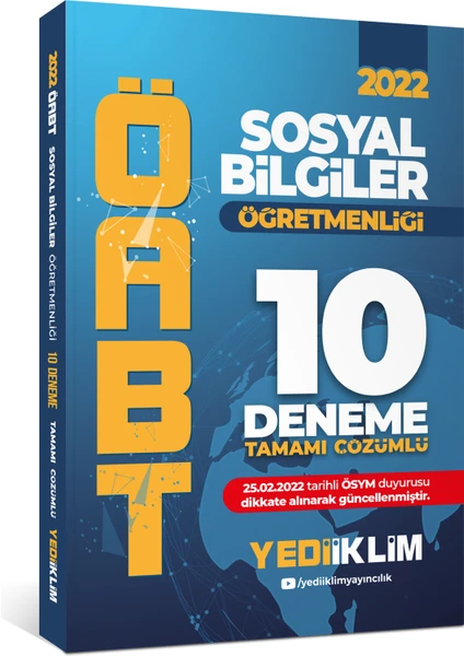 Yediiklim Yayınları 2022 ÖABT Sosyal Bilgiler Öğretmenliği Tamamı Çözümlü 10 Deneme