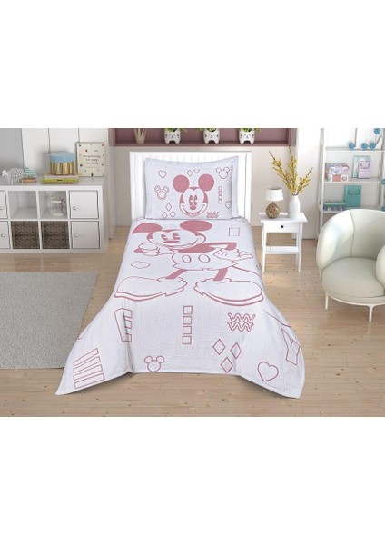 Lisanslı Mickey Mouse Jakarlı Tek Kişilik Yatak Örtüsü 180X240