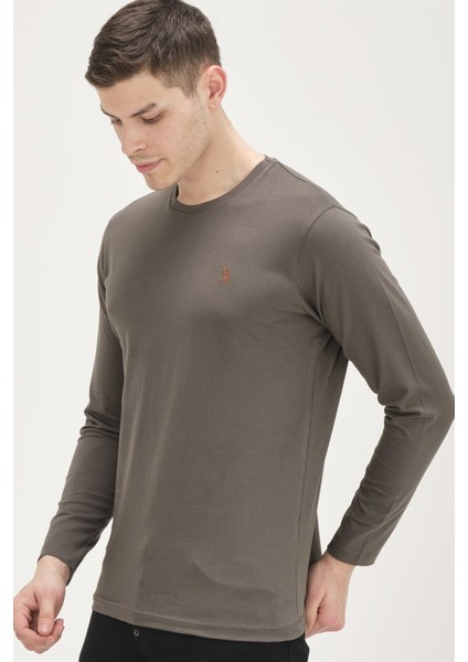 T8588 Dewberry Bisiklet Yaka Erkek Sweatshirt-Haki