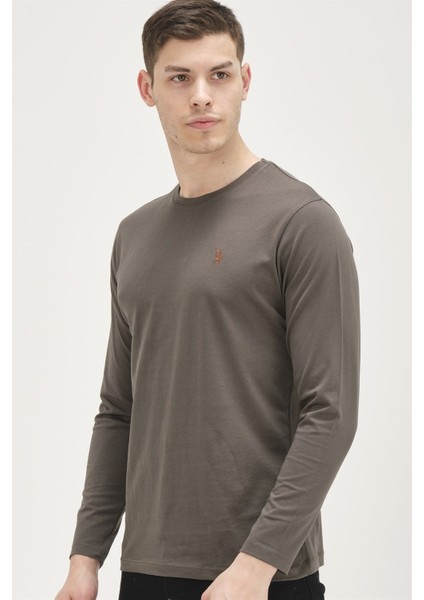 T8588 Dewberry Bisiklet Yaka Erkek Sweatshirt-Haki