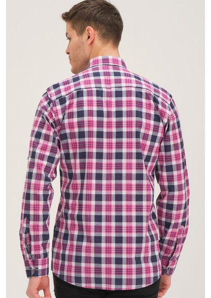 G743 Dewberry Erkek Gömlek-Lacivert-Pembe fiyatları